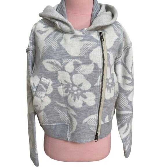 Free People Georgia Wool Sweater Jacket in Gray Floral Size XS NWT - Picture 7 of 17